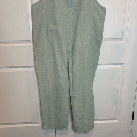 Cotton Linen Sage Green Adjustable Strap Pocket Overalls 3XL - Picture 7 of 9